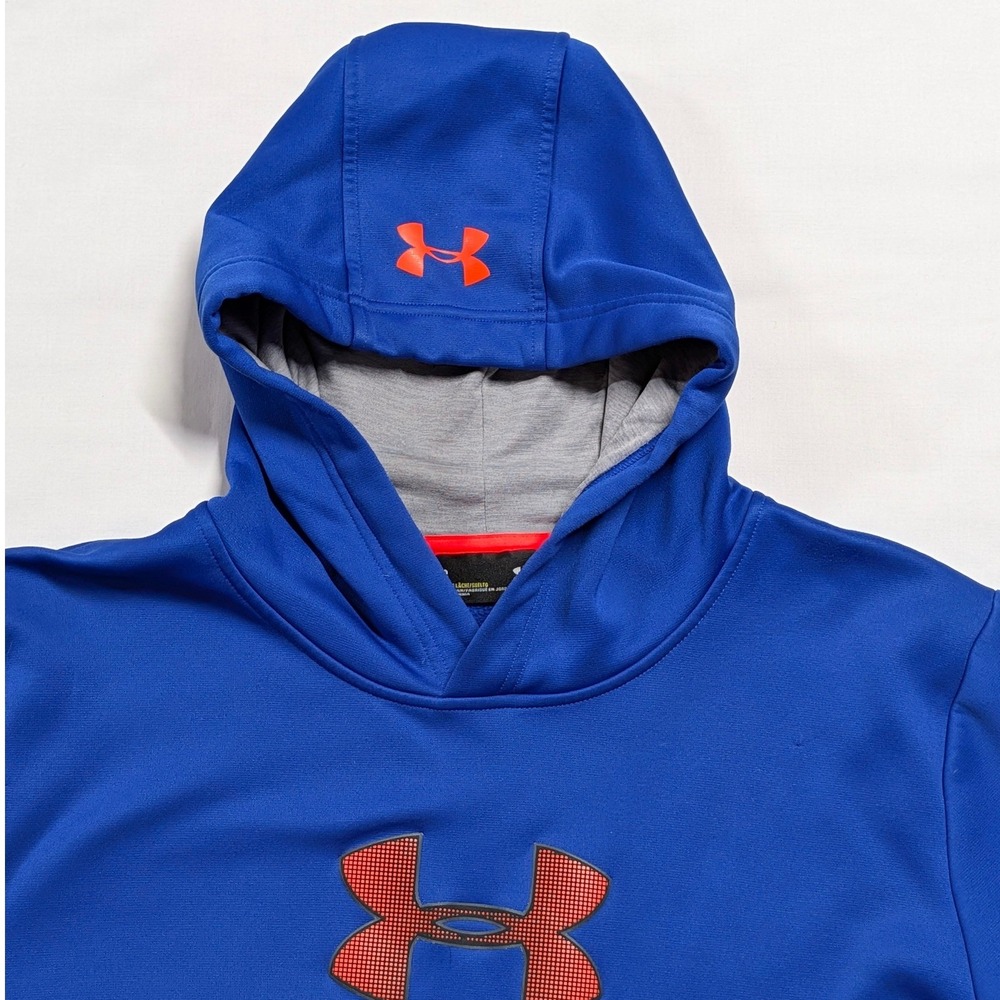 Under Armour Mens ColdGear Loose Fit Hoodie Blue Orange Logo Large